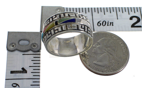 Multicolor Inlay Sterling Silver Southwestern Ring Size 8 YX75558